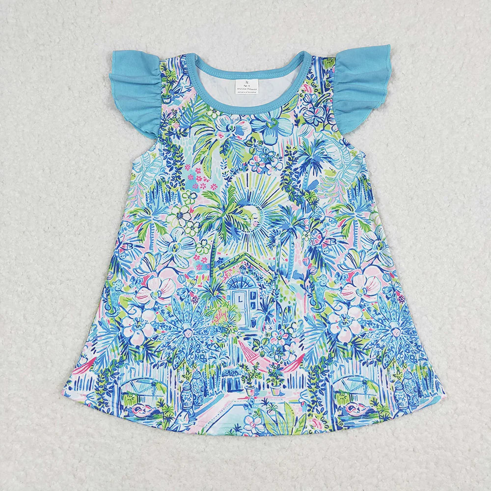 11.29 RST Sibling Baby Girls Sea Flowers Flutter Sleeve Tunic Tops
