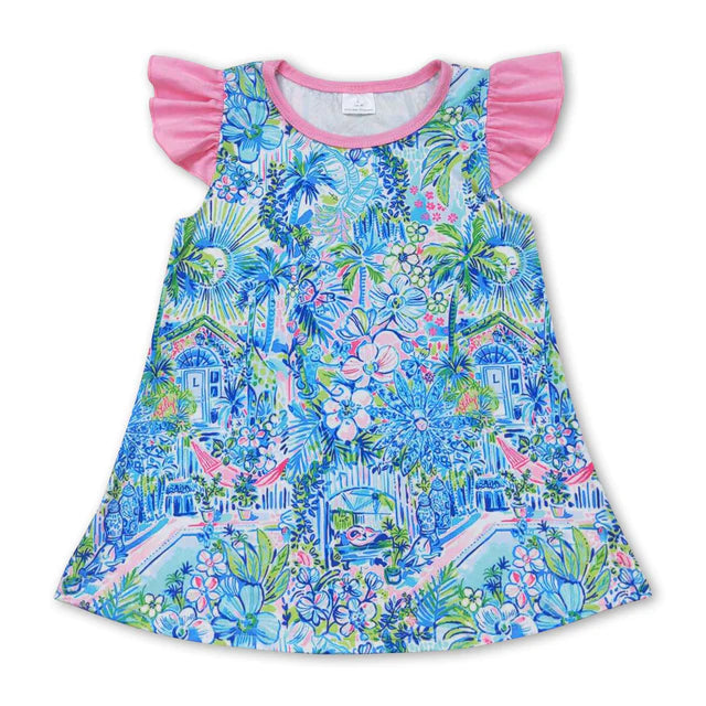RTS Sibling Baby Girls Sea Flowers Flutter Sleeve Tunic Tops