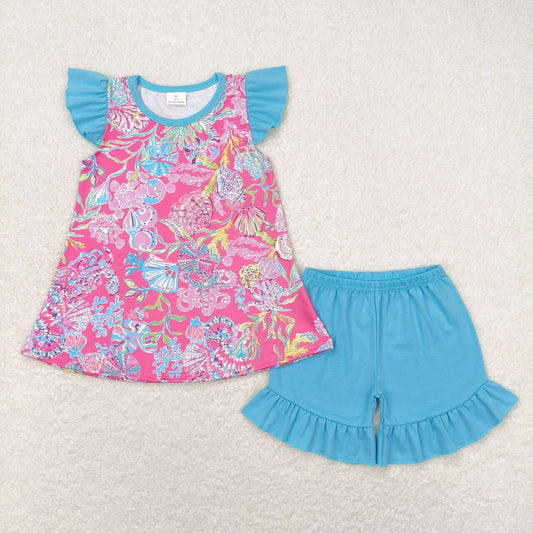 GT0564 Kids Girls summer clothes short sleeve top with shorts set