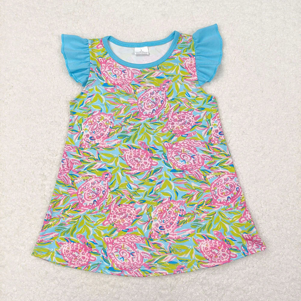 11.29 RST Sibling Baby Girls Sea Flowers Flutter Sleeve Tunic Tops