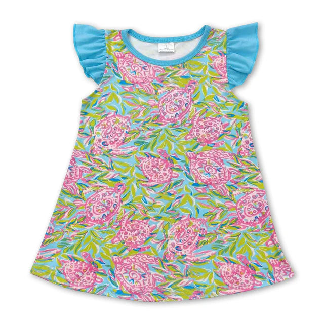 RTS Sibling Baby Girls Sea Flowers Flutter Sleeve Tunic Tops