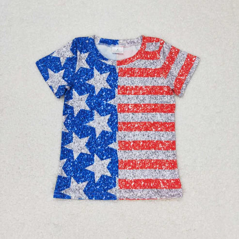9.26 RTS Sibling Baby Boys Girls Blue Red Stripe Stars 4th of July Tee Shirts Top