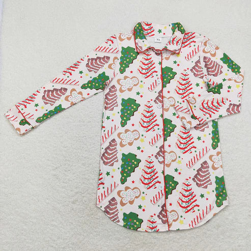 11.5 RTS Sibling Adult Women Long Sleeve Gingerbread Holly Deer Christmas Button Shirts Top