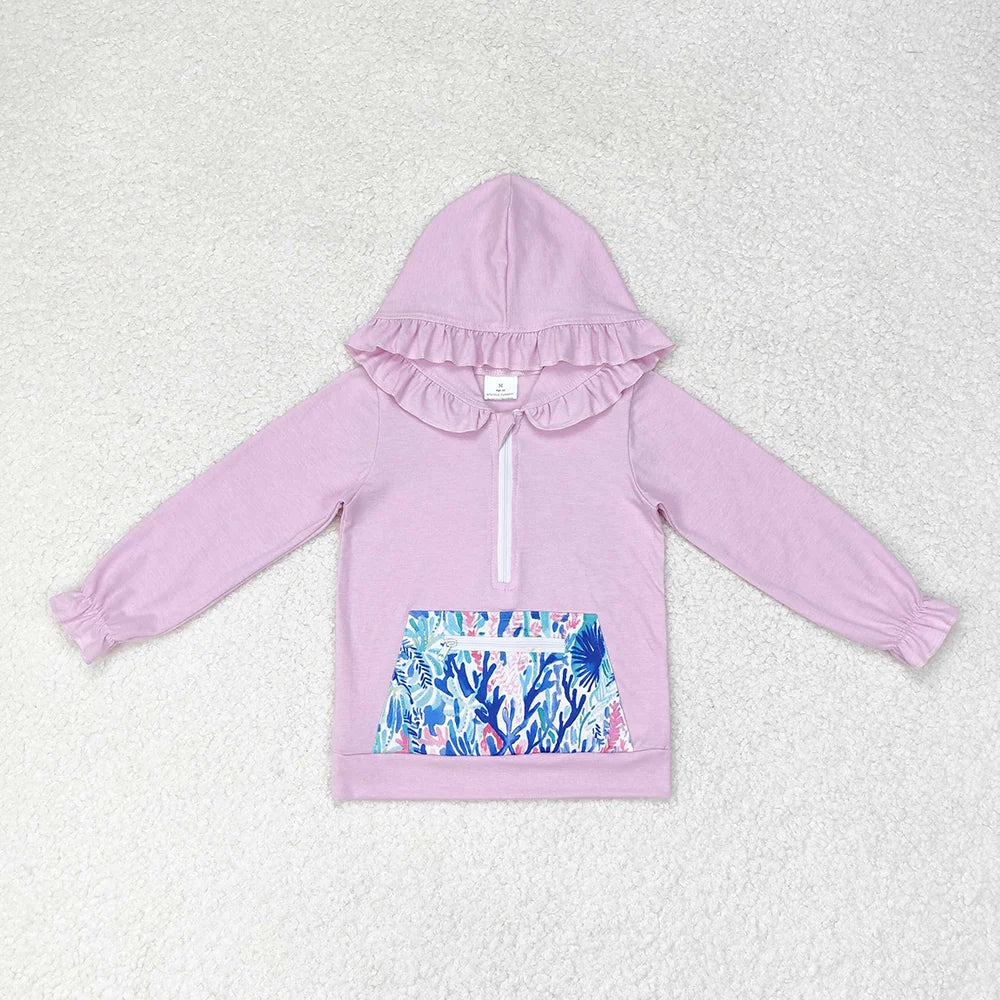 10.3 RTS Sibling Baby Girls Ruffle Hooded Fall Pocket Pullovers Tops