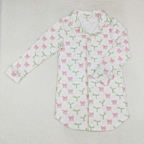 11.5 RTS Sibling Adult Women Long Sleeve Gingerbread Holly Deer Christmas Button Shirts Top