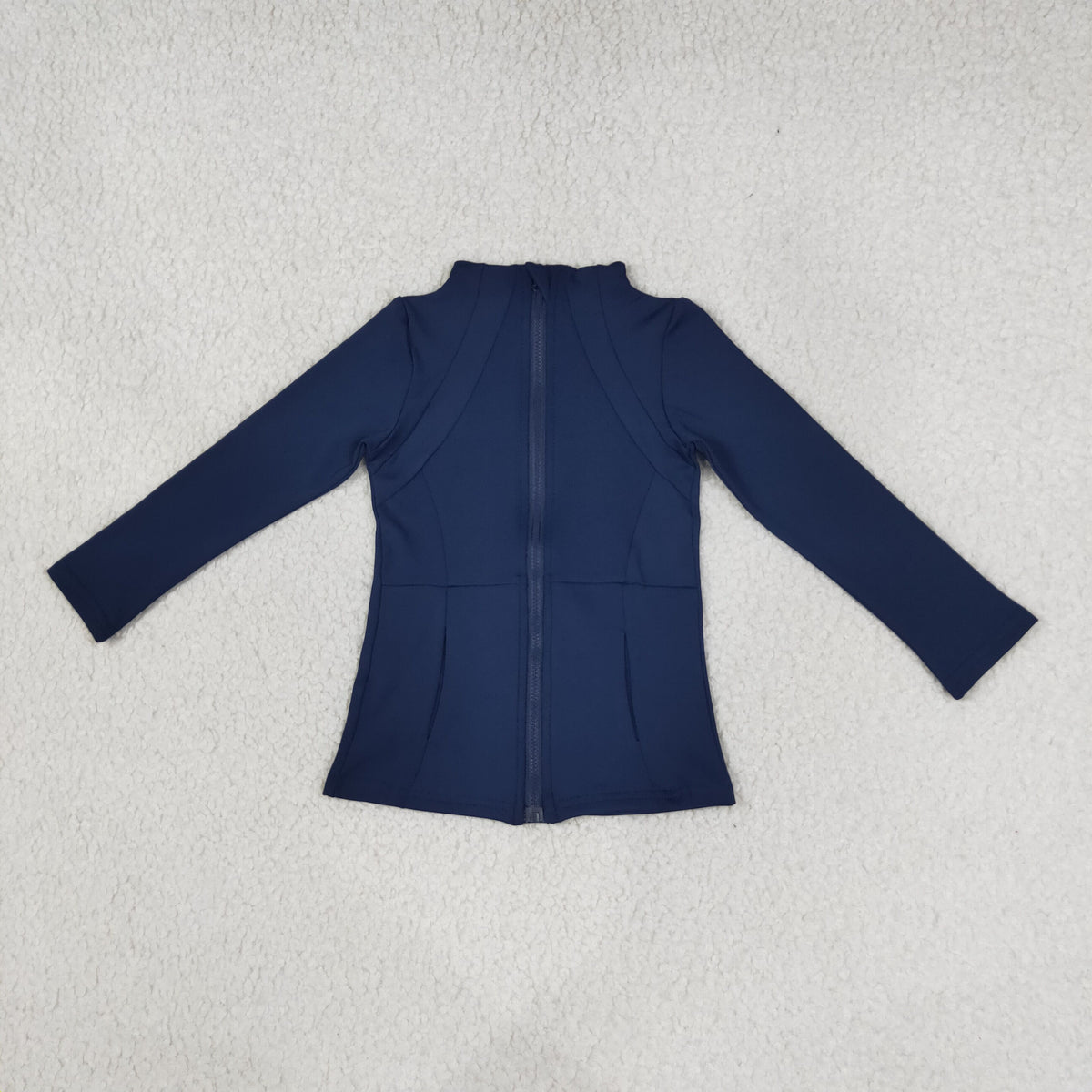 RTS NO MOQ （In stock）yoga fabric cotton GT0677 Yoga Girls Navy Blue Zip Long Sleeve Yoga Top