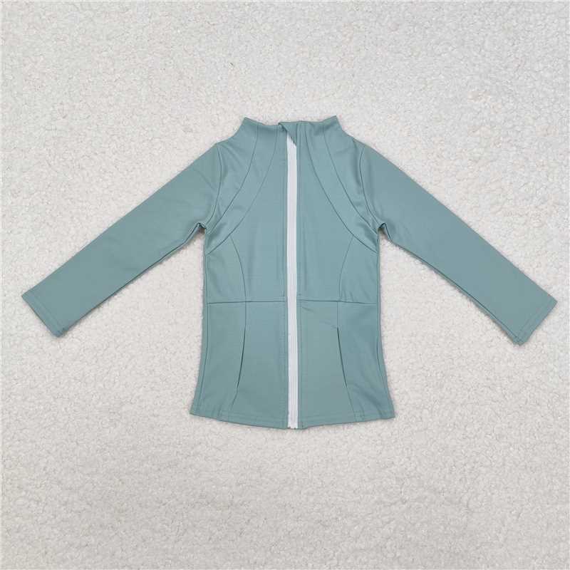 6.03  New Rts No Moq 8-9 Days By Air Arrived it Light Green Long Sleeve Zipper Baby Girl Yoga Top And Pants Set Comfortable Breathable Organic Cotton Outfit for Toddlers