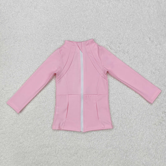 GT0683RTS NO MOQ Baby Girls Summer Yoga Tops Pink long sleeves zipper baby girls yoga shirt
