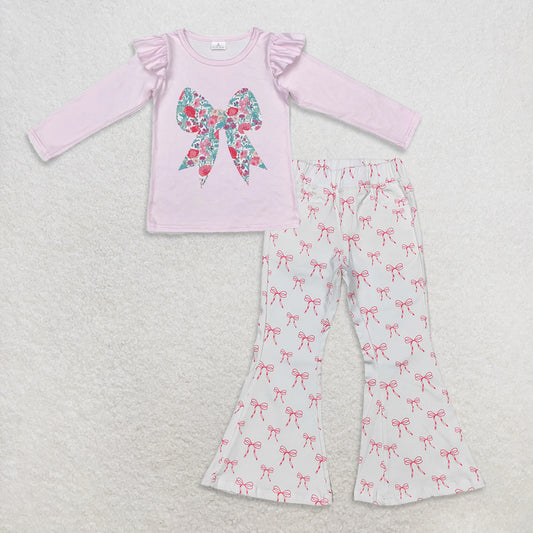 9.20 RTS NO MOQ （In stock）GT0699 + P0732 Baby Girls Long Sleeve Tee Shirts Tops Denim Flare Pants Jeans