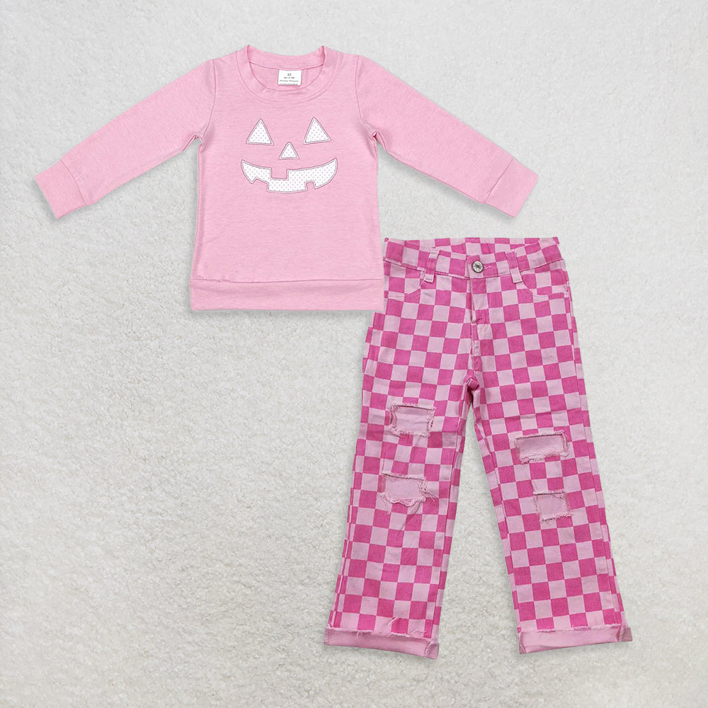 9.18 RTS NO MOQ （In stock）GT0717 + P0096 Baby Girls Long Sleeve Tee Shirts Tops Denim Cool Pants
