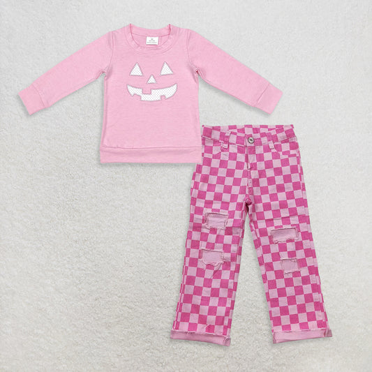 9.18 RTS NO MOQ （In stock）GT0717 + P0096 Baby Girls Long Sleeve Tee Shirts Tops Denim Cool Pants