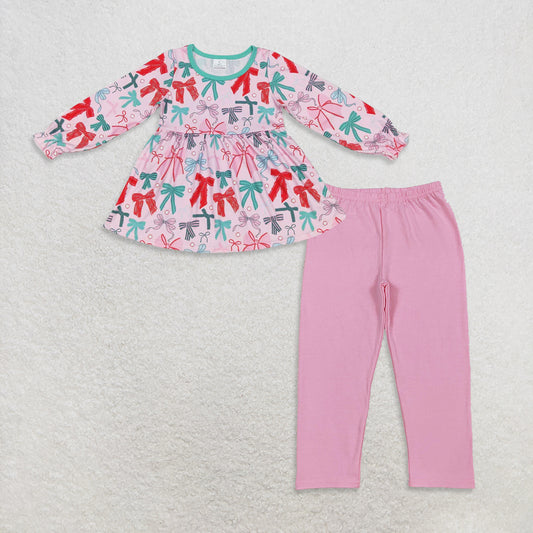 9.22 RTS NO MOQ （In stock）GT0721 + P0821 Baby Girls Long sleeves Bows Tunic Tee Shirts Legging Pants