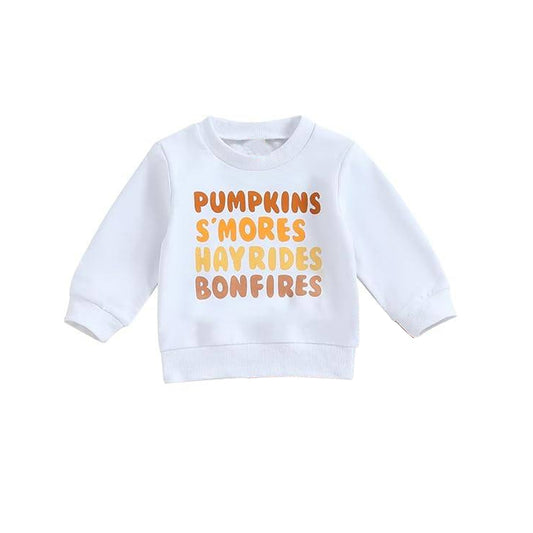 No moq GT0731 pre-order toddler girls clothes pumpkin white long Sleeve Top 2024.8.10