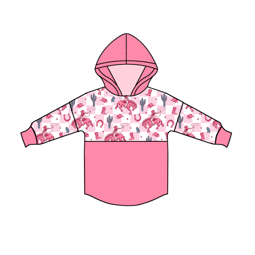 No moq GT0737 pre-order toddler girls clothes riding horse catcus hat pink hooded long Sleeve Top 2024.8.14