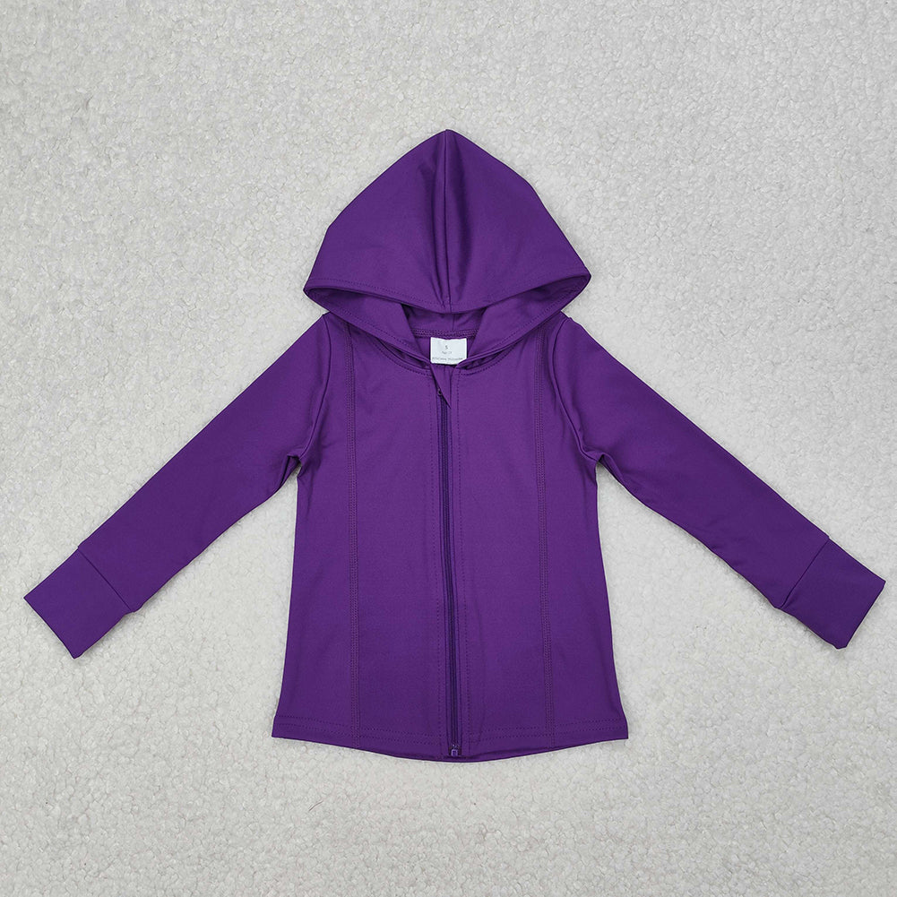 GT0807Purple long sleeves baby girls zipper hooded yoga shirt