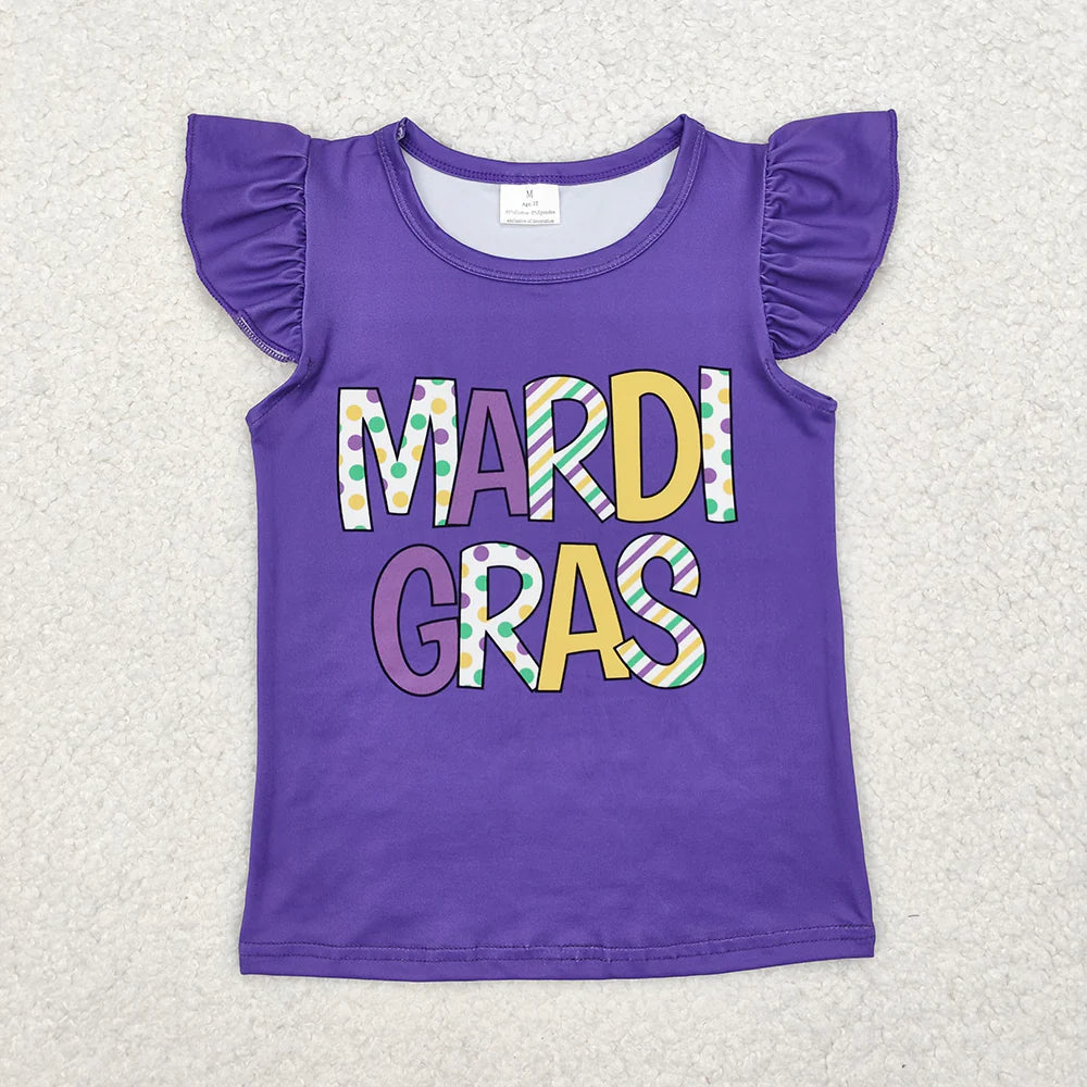 12.29 RST Sibling Girls Baby Boys Mardi Gras Short Sleeve Tee Shirts Tops