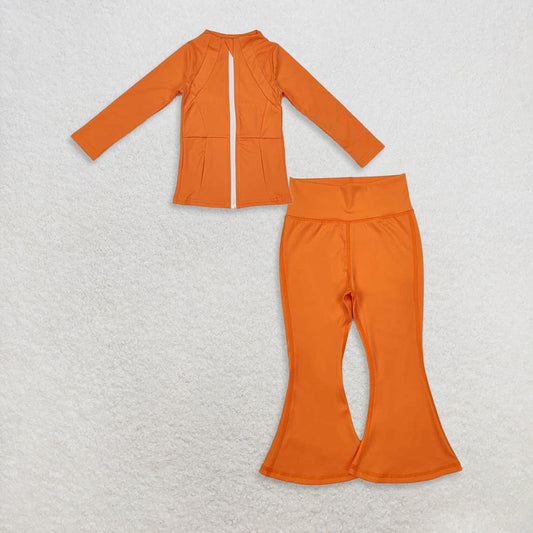9.23 RTS NO MOQ （In stock）GT0825 + P0684 Baby Girls Pocket Yoga Active Wear Jackets Bell Bottom Pants