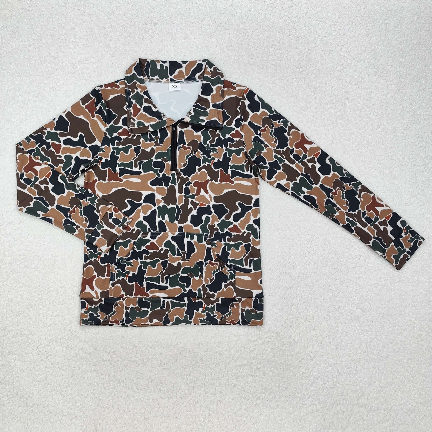 GT0829 Brown camo pocket adult women zipper pullover