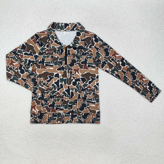 GT0829 Brown camo pocket adult women zipper pullover