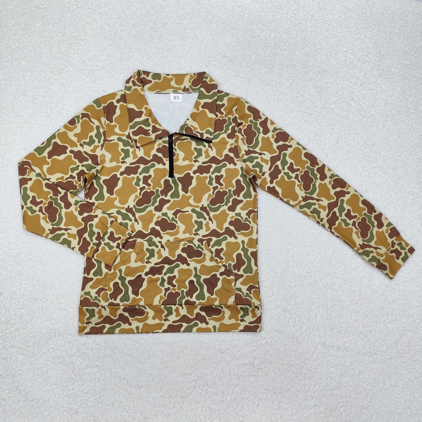 GT0830 Green camo pocket adult women zipper pullover