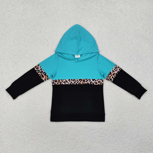 RTS Long sleeves mint leopard patchwork girls hoodie