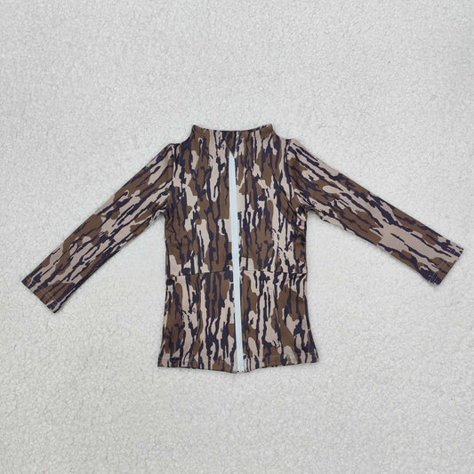 GT0850Long sleeves bottomland camo pocket girls yoga top