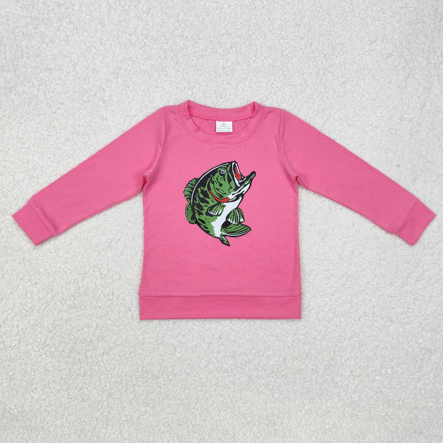 GT0870  Hot pink long sleeves fishing baby girls shirt