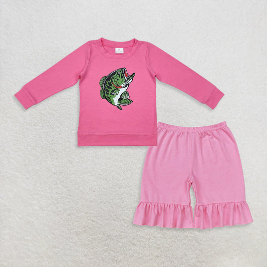 9.18 RTS NO MOQ （In stock）GT0870+SS0356 Baby Girls Long Sleeve Tee Shirts Tops Ruffles Shorts Bottoms