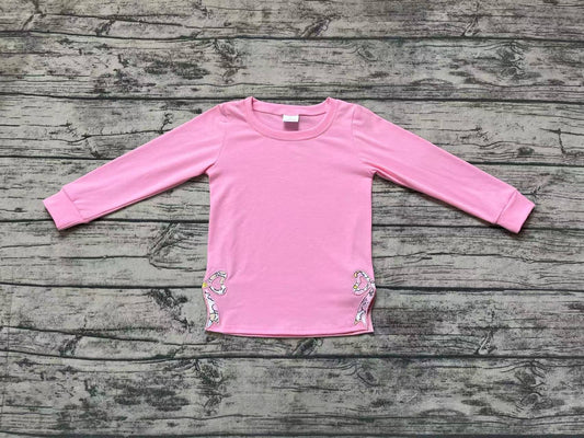 GT0872 Baby Girls Pink Long Sleeve Bows Side Embroidery Tee Shirts Tops Preorder