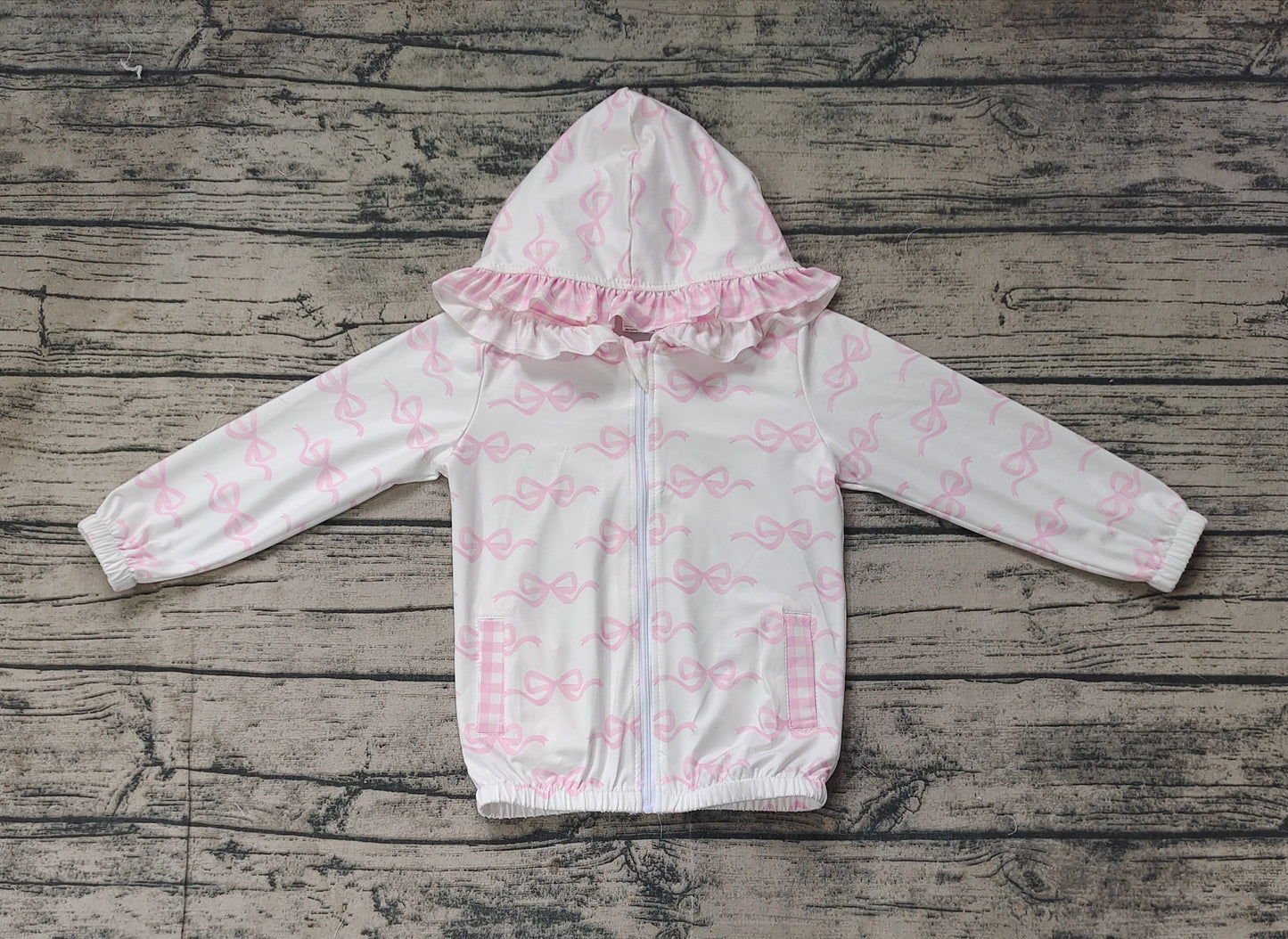 GT0873 Baby Girls Pink Bows Hooded Top Zip Tops Preorder