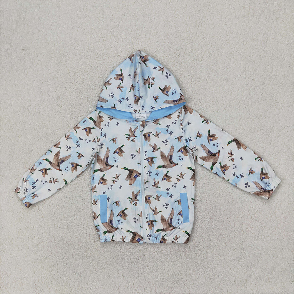4.12 GT0875 RTS NO MOQ Baby Girls Coats  Light blue pocket duck baby kids zip hooded jacket