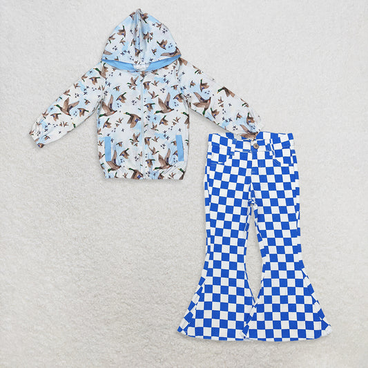 9.17 RTS NO MOQ （In stock）GT0875 +    P0610 Baby Girls Blue Hooded Top Bell Flare Denim Pants