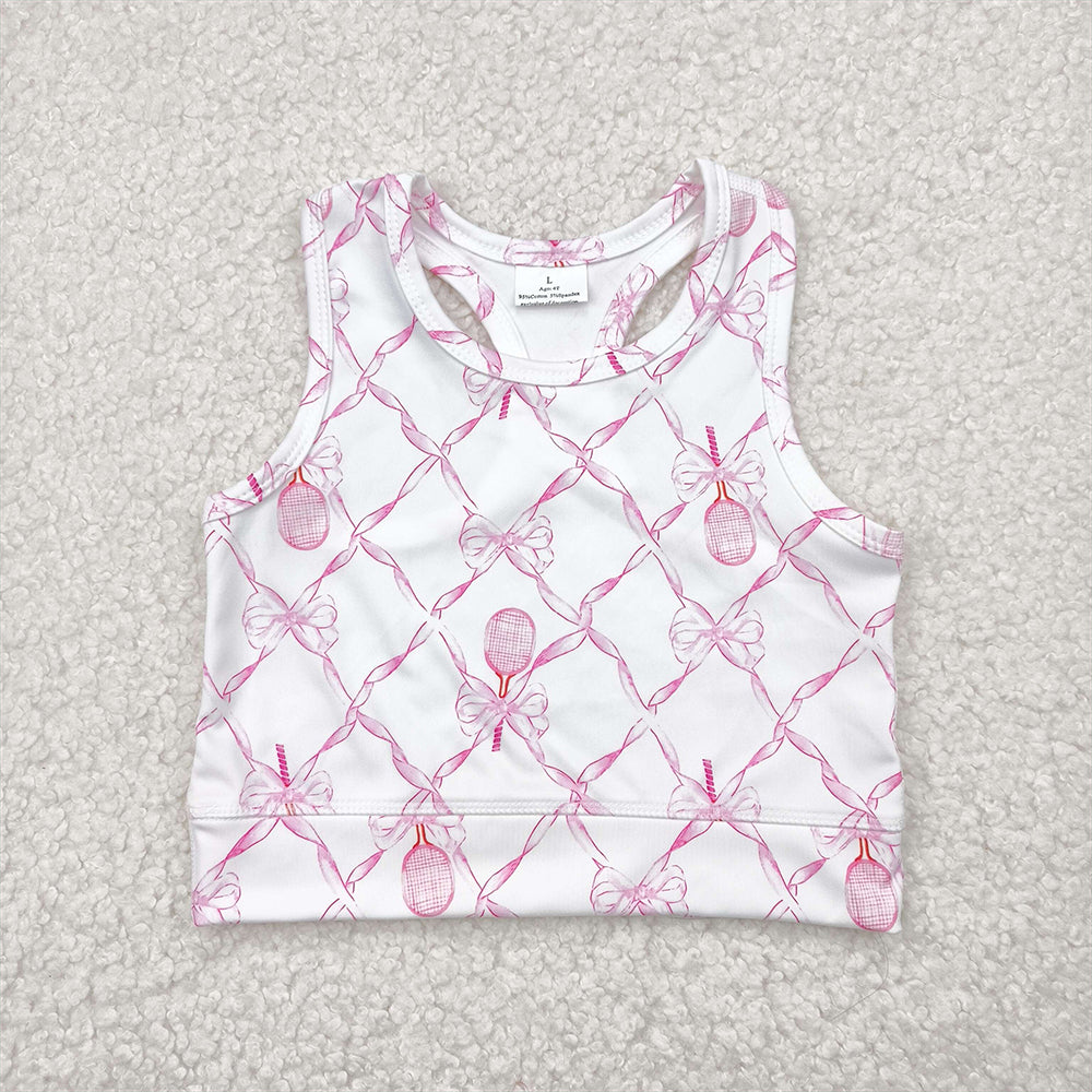 GT0883 RTS NO MOQ Baby Girls Summer Yoga Tops Baby Girls Pink Tennis Bows Yoga Vest Tops