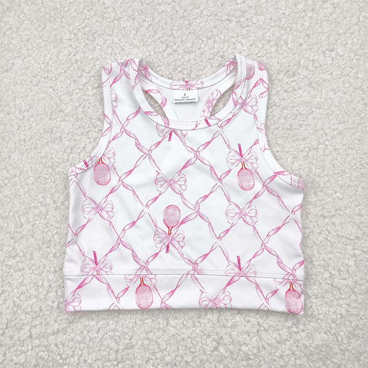 GT0883 RTS NO MOQ Baby Girls Summer Yoga Tops Baby Girls Pink Tennis Bows Yoga Vest Tops