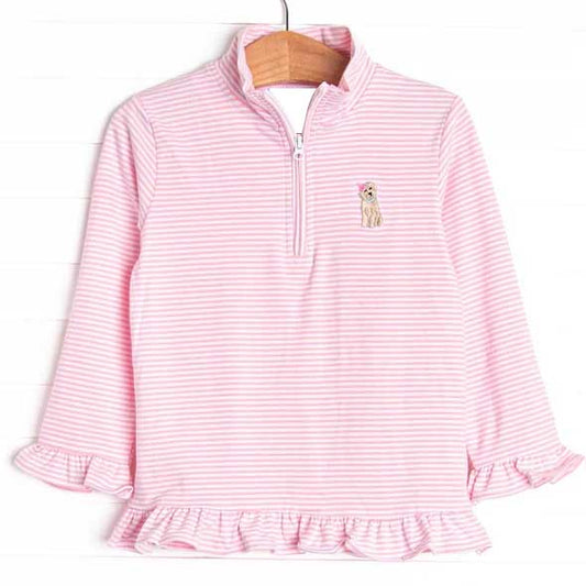 GT0885 Baby Girls Pink Dog Long Sleeve Zip Pullovers Tops Preorder