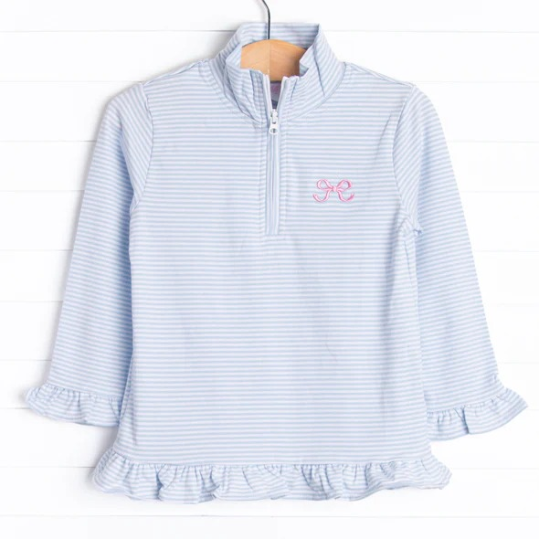 GT0886 Baby Girls Blue Bow Long Sleeve Zip Pullovers Tops Preorder