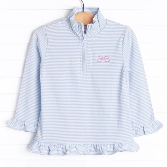 GT0886 Baby Girls Blue Bow Long Sleeve Zip Pullovers Tops Preorder
