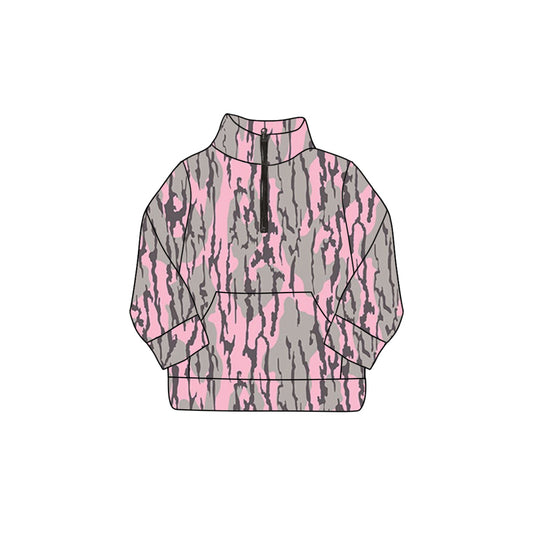 GT0888 Baby Girls Pink Bottomland Camouflage Long Sleeve Zip Pullovers Tops Preorder