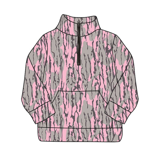 GT0889 Adult Women Pink Bottomland Camouflage Long Sleeve Tee Shirts Zip Pullovers Tops Preorder