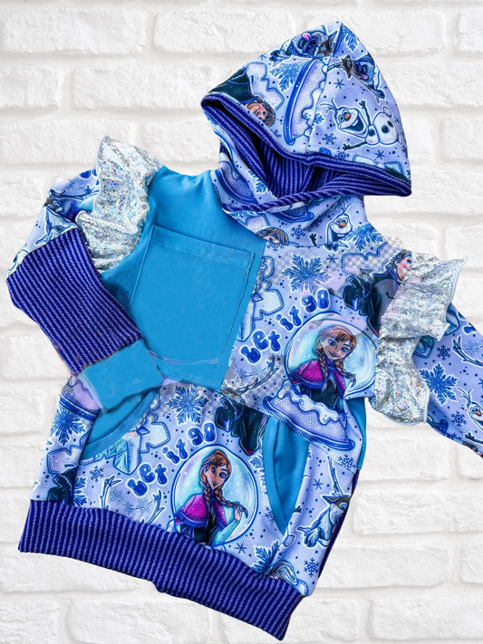 GT0890 toddler girls clothes disney princess blue hooded long