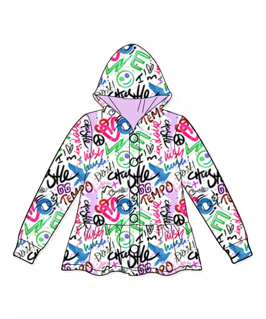 GT0892 Baby Girls Valentines Tie Dye Hearts Hooded Buttons Jakets Tops Preorder