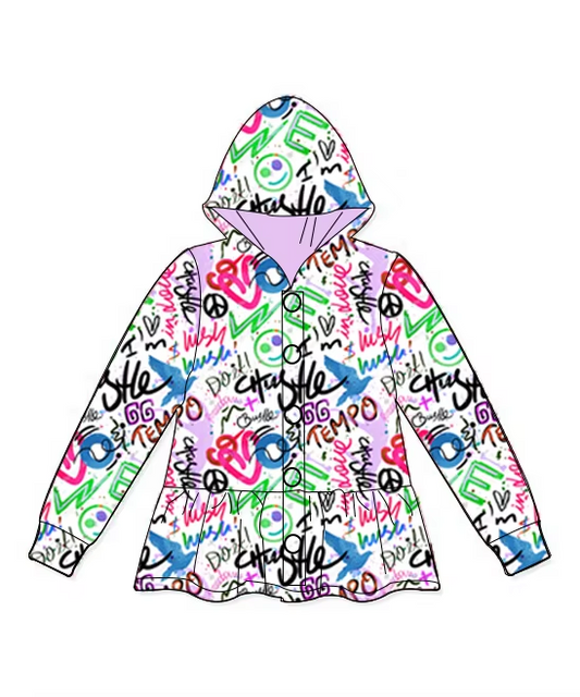 GT0892 Baby Girls Valentines Tie Dye Hearts Hooded Buttons Jakets Tops Preorder