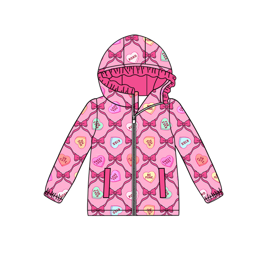 GT0897 Baby Girls Valentines xoxo Hearts Bows Hooded Zip Jakets Tops Preorder
