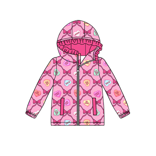GT0897 Baby Girls Valentines xoxo Hearts Bows Hooded Zip Jakets Tops Preorder