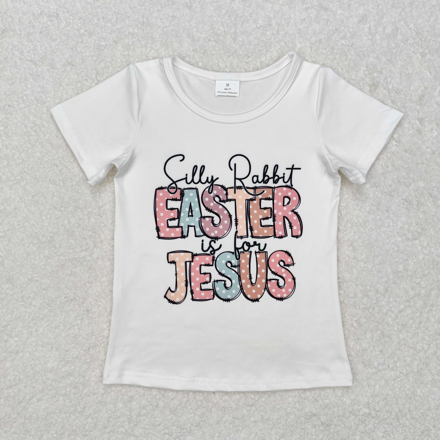 GT0898Short sleeves silly rabbit Easter is for jesus girls shirt