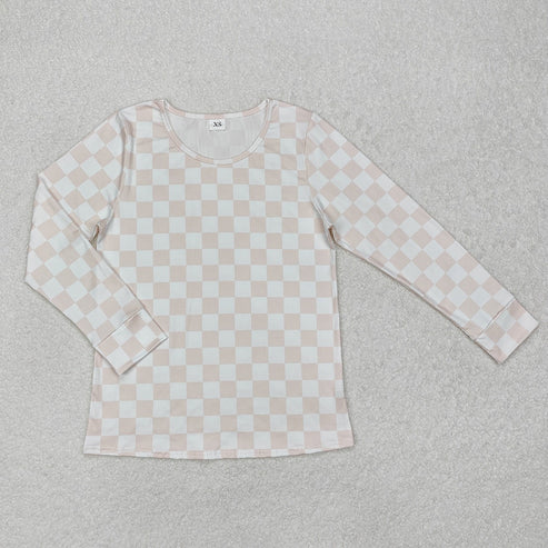 11.5 RTS Sibling Adult Women Long Sleeve Pink Bows Checked T-shirts Sleep Wear