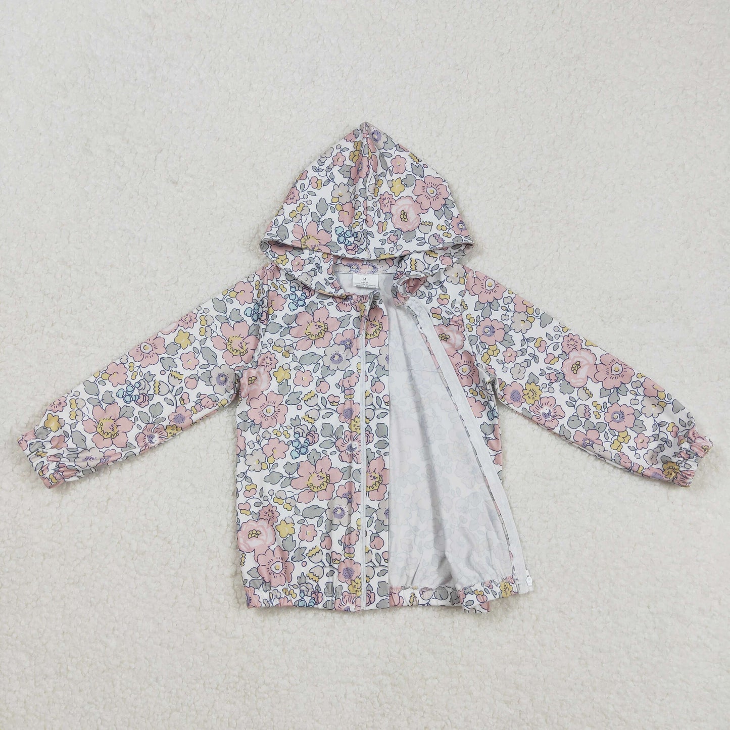 GT0914Pink Floral Long Sleeve Zip Jacket for Baby Girls Cute Floral Print Zipper Front Casual Outerwear