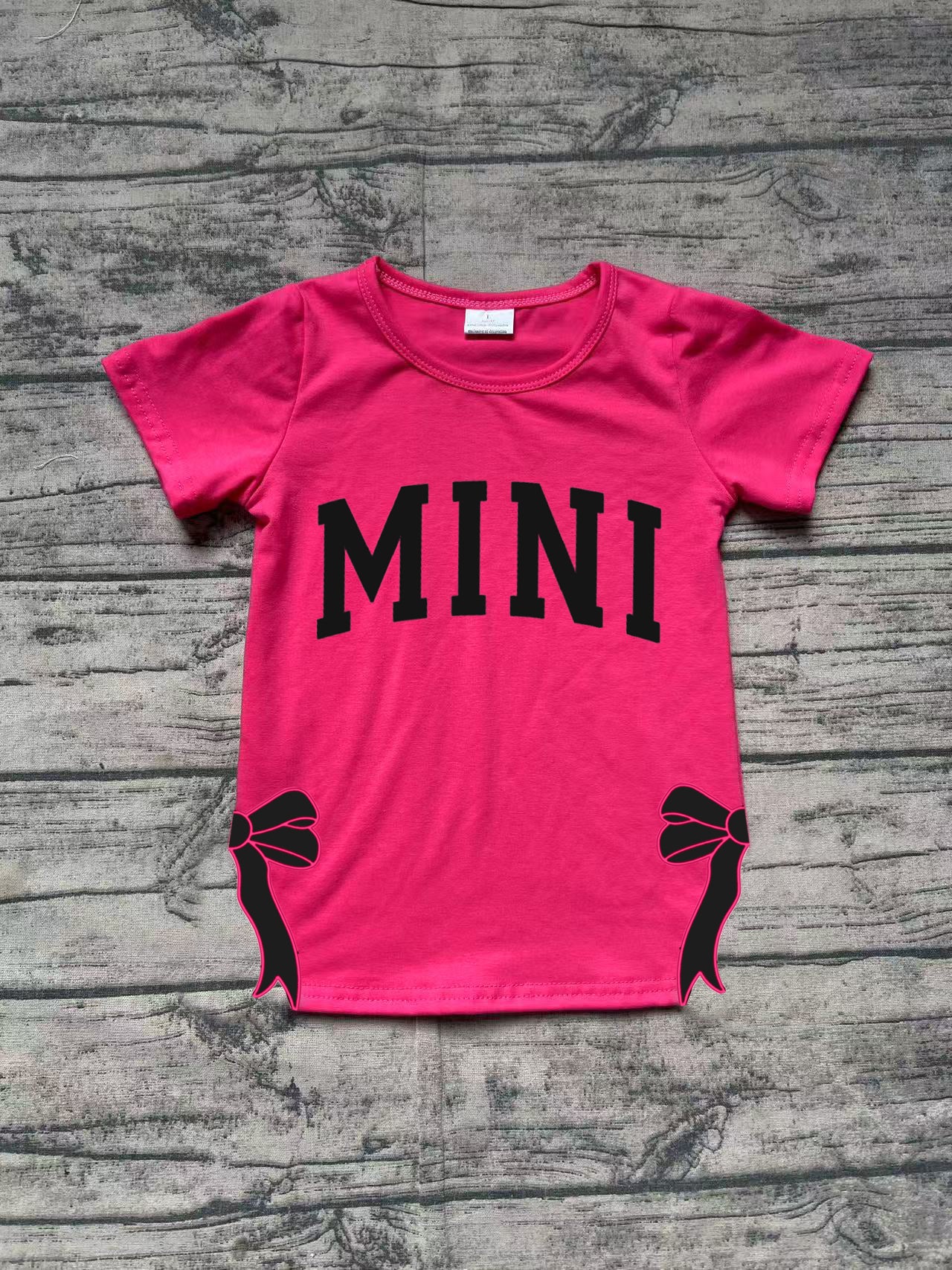 GT0917Baby Girls' Hot Pink Short Sleeve Mini Bow Shirt Cute And Fashionable Infant Clothing