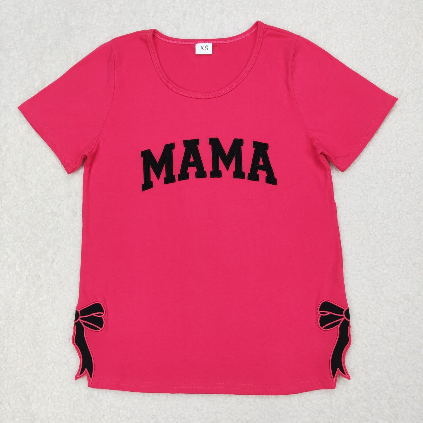 4.17 GT0919 RTS NO MOQ Hot pink short sleeves MAMA bow Adult women shirt