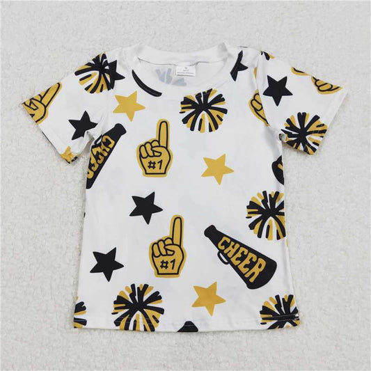 USA Warehouse (IN STOCK) GT0939 Gold Short Sleeve Cheerleader Shirt for Kids Girls Teamwear Comfortable Fit Cheerleading Top